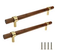 Tsnamay Cassetto da 220 mm, in ottone e noce, per armadio da cucina, armadio e armadietto, maniglia di estrazione regolabile, distanza del foro con vite, 2 pezzi