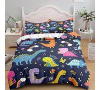 TSOPEFI - Set di biancheria da letto per bambini, con copripiumino e federe, motivo: stampa di dinosauri in stile cartone animato, colorato e divertente, per ragazzi e ragazze (220 x 240 cm, A)