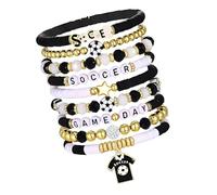 Tsophreniq Di braccialetti a tema calcio con ciondoli di calcio intercambiabili per gli appassionati di sport e membri della squadra Regalo premuroso Torneo souvenir gioielli, Misura unica, come