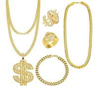 Tsophreniq Set di gioielli con collana e anelli a catena punk audace accessori per costume a tema hiphop per donne uomini street dance Dressingup Set di gioielli hip hop
