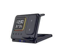 Tsophreniq Stazione di ricarica multifunzionale in silicone Orologio digitale integrato Lampada notturna regolabile per telefoni cellulari Orologio a LED con dispositivo veloce