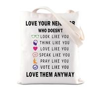 TSOTMO Christian Faith Gift Love Your Neighbor Who Don't Tote Bag Equality and Acceptance Gift Bibbia Verse Shopping Bag, Amore Vicino, medium