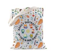 TSOTMO DD Game Merch DD Cat Tote Bag per gli amanti del gioco DM Regalo Maestri del gioco Regalo Cat Dadi D20 Regalo, Missioni secondarie, medium