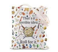 TSOTMO DND Merch Dungeon Master Tote Bag DM Regalo RPG Regalo D&D Giocatore DM Player Borsa a tracolla Dadi Dragon Amante Regalo, Roll for It, medium
