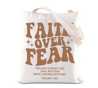 TSOTMO Faith Over Fear Tote Bag Bibbia Verso Regalo Faith Over Fear Salmo 118:6 Regalo religioso Gesù Cristiano Borsa con manico, Salmi 118:6, medium