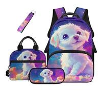 TSOVTHRID 4 pezzi zaino per ragazze adolescenti grande capacità ragazze Bookbag con scatola per il pranzo borse per adolescenti scuola 10-12 anni, Cucciolo di cielo stellato