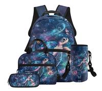 TSOVTHRID 4 zaini per la scuola per bambini leggeri per ragazze con scatola per il pranzo borse per la scuola per ragazzi 10-12 anni, Farfalla Fiore Tartaruga