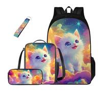 TSOVTHRID 4 zaini per la scuola per ragazze, leggeri, per ragazze, adolescenti, con borsa per il pranzo, Gatto del cielo stellato