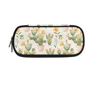 TSOVTHRID Astuccio portapenne per cancelleria scolastica, ufficio, università, adolescenti, ragazze, adulti, Pois Fiori Di Cactus Verde, Beauty Case