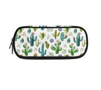 TSOVTHRID Astuccio portapenne per cancelleria scolastica, ufficio, università, adolescenti, ragazze, adulti, Foglia Di Fiori Di Cactus Verde, Beauty Case