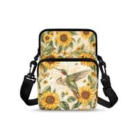 TSOVTHRID Borsa a tracolla per bambini a 2 strati per la scuola messenger bag Waist Fanny Pack, Verde Colibrì Parole Girasoli Farfalle