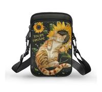 TSOVTHRID Borsa a tracolla per ragazze, mini borsa a tracolla in vita con tasca frontale, Gatto Marrone Girasole Parola Foglia