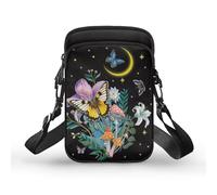 TSOVTHRID Borsa a tracolla portatile, borsa a tracolla, borsa a tracolla per borsa, telefono, portafoglio, chiave, Giallo Blu Farfalla Funghi Lily Floreale