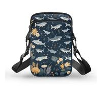 TSOVTHRID Borse a tracolla per le donne di piccole dimensioni da viaggio 2 strati borse casual per telefono con cinturino lungo, Design con squalo oce