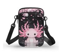 TSOVTHRID Borse a tracolla per le donne di piccole dimensioni strati borse di stoccaggio per telefono cellulare 2 strati, Axolotl Cherry Blossom