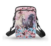 TSOVTHRID Borse messenger a tracolla con motivo cavallo per donne e ragazze, Bianco Cavallo Nero Rosa Cherry Blossom
