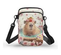 TSOVTHRID Borse per le donne Borsa a tracolla Crossbody 2 strati Crossbody Borse piccole borse per cellulare, Capibara Cherry Blossom Sakura