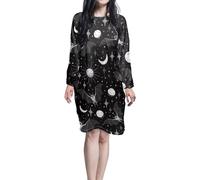 TSOVTHRID Camicia da notte da donna a maniche lunghe per Halloween, camicia da notte casual, camicia da notte da donna, taglie S-5XL, Star Moon Bat, 4XL