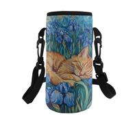 TSOVTHRID Carino borsa portatile per bottiglia d'acqua con cinghia per la scuola delle ragazze, Gatto Fiore Blu, Taglia unica, Set di zaini per la scuola