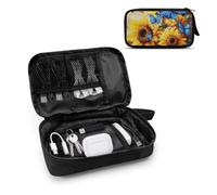 TSOVTHRID Custodia da viaggio per caricabatterie e cavi per uomini e donne, organizer elettronico da viaggio, piccola borsa organizer per cavi per oggetti essenziali, Girasole Farfalla Blu, Beauty