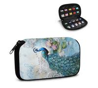 TSOVTHRID Custodia per chiavetta USB con stampa di pavone, 10 scomparti, organizer per chiavette USB, portatile, facile da trasportare, per donne, adolescenti, lavoro, studio