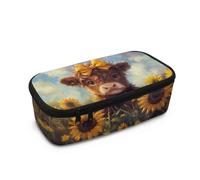 TSOVTHRID Grazioso astuccio leggero con chiusura a cerniera per ragazze uso quotidiano, Girasole della mucca delle Highland, Taglia unica, Set di zaini per la scuola