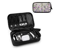TSOVTHRID Organizer elettronico da viaggio per donne e uomini, organizer per cavi, piccola borsa organizer per cavi per oggetti essenziali, Farfalla fiore viola, Beauty Case