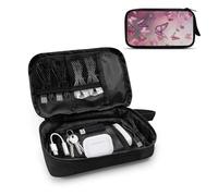 TSOVTHRID Organizer elettronico da viaggio per donne e uomini, organizer per cavi, piccola borsa organizer per cavi per oggetti essenziali, farfalla rosa, Beauty Case