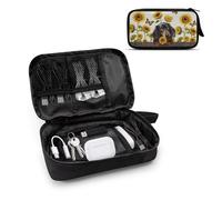 TSOVTHRID Organizer elettronico da viaggio per donne e uomini, organizer per cavi, piccola borsa organizer per cavi per oggetti essenziali, Bassotto Farfalla Girasole, Beauty Case