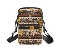 TSOVTHRID Piccole borse messenger da viaggio, borsa a tracolla per telefono borse a portafoglio per donne e uomini, Girasoli Marrone Mucca Stile Tribale