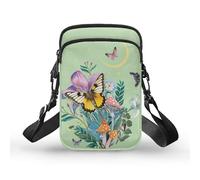 TSOVTHRID Piccole borse messenger da viaggio, borsa a tracolla per telefono borse a portafoglio per donne e uomini, Farfalle Funghi Fiori Fiori Foglie