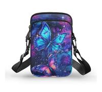 TSOVTHRID Piccole borse messenger da viaggio, borsa a tracolla per telefono borse a portafoglio per donne e uomini, Farfalla blu e viola.