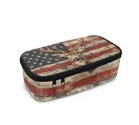 TSOVTHRID Pratico astuccio con chiusura a cerniera, per ragazzi e uomini, uso quotidiano, Renna Bandiera Americana, Taglia unica, Set di zaini per la scuola