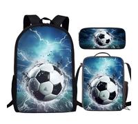 TSOVTHRID Set 3 in 1 di zaino per la scuola per bambini, borsa termica per il pranzo e portapenne, Fulmine Pallone Da