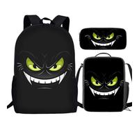 TSOVTHRID Set 3 in 1 di zaino per la scuola per bambini, borsa termica per il pranzo e portapenne, Mostro dagli occhi verdi