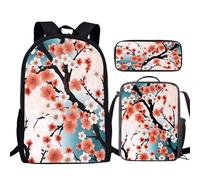 TSOVTHRID Set di borse per la scuola per bambini, 43 cm, zaini, libri, portapranzo, portapenne, Fiori di ibisco rosso rosa