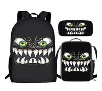 TSOVTHRID Set di borse per la scuola per bambini, 43 cm, zaini, libri, portapranzo, portapenne, Mostro dagli occhi verdi