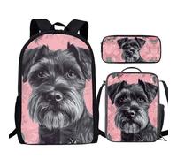 TSOVTHRID Set di zaino per la scuola per bambini, ragazzi, ragazze, zaino, borsa per libri, portapranzo isolato, Schnauzer, medium