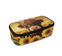 TSOVTHRID Simpatico astuccio portatile con chiusura a cerniera, per uso quotidiano da donna, Girasole della mucca delle Highland, Taglia unica, Set di zaini per la scuola