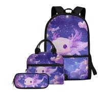 TSOVTHRID Zaino 3 in 1 per bambini grande capacità ragazze Bookbag con Lunch Box Ragazzi Borse scolastiche per 8-9, Axolotl Cielo Stellato