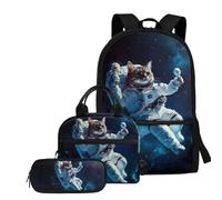 TSOVTHRID Zaino 3 in 1 per ragazzi e ragazzi, leggero, con portapranzo, per ragazzi e ragazze, 8-10 anni, Astronauta gatto