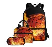 TSOVTHRID Zaino 3 in 1 per ragazzi e ragazzi, leggero, con portapranzo, per ragazzi e ragazze, 8-10 anni, Basket Flame