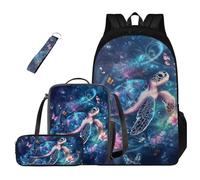 TSOVTHRID Zaino scolastico 4 in 1 per ragazze, grande capacità, per ragazze, con portapranzo, per adolescenti, 8-10 anni, Farfalla Fiore Tartaruga