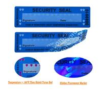 TSPC SECSEAL 100 etichette adesive a prova di manomissione termica, fluorescenti, anti-manomissione, anti-contraffazione, anti-manomissione (2,5 x 8,9 cm, blu opaco, numero di serie)