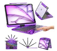 TSQQST Custodia trasparente con tastiera wireless per iPad Air 13" (M3/M2, 2025/2024)/iPad Pro da 12,9" (6/5/4/3 Gen), retroilluminazione a 7 colori, portapenne e trackpad multi-touch, girevole a 360°