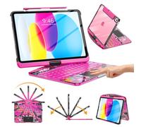 TSQQST Custodia trasparente per tastiera wireless per iPad (A16) 11a generazione 11" 2025/iPad 10a generazione 11" 2022 con portapenne e trackpad multi-touch, retroilluminazione a 7 colori, girevole a