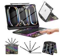 TSQQST Custodia trasparente per tastiera wireless per iPad Pro 11 pollici (M4) 2024 con portamatite e trackpad multi-touch, PCB visibile, retroilluminazione a 3 luminosità e 7 colori, girevole a 360