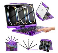 TSQQST Custodia trasparente per tastiera wireless per iPad Pro 11 pollici (M4) 2024 con portamatite e trackpad multi-touch, PCB visibile, retroilluminazione a 3 luminosità e 7 colori, girevole a 360