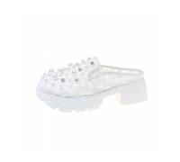 TSRLXYZ UN Baotou mezze pantofole for abbigliamento esterno da donna primavera ed estate sandali con suola spessa in rete traspirante con strass perlati nicchia con punta larga(White,38 EU)