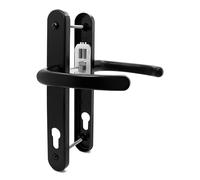 TSS Set di maniglie per porta in UPVC, 92 mm PZ (centri), leva/leva, vite a vite 200 mm con piastra posteriore 250 mm x 34 mm, maniglia di ricambio in PVC (nero)
